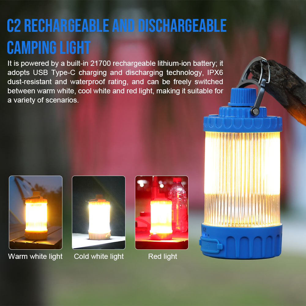 Renewable Energy Sources - Trustfire-USB充電式LEDキャンプライト、内蔵21700バッテリー、屋外ランタン、バーベキューテント、非常用パワーバンク、c2